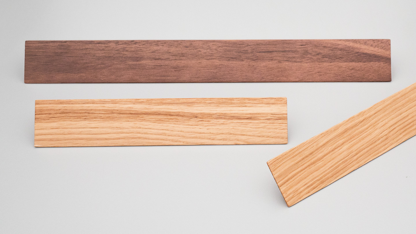 L5542 timber slant handle rectangular flat for kitchen,bedroom,furniture colours Oak (OAK),Walnut (WN) mm, size overall 200,250,315 mm hole centre distance 128,160,224 mm