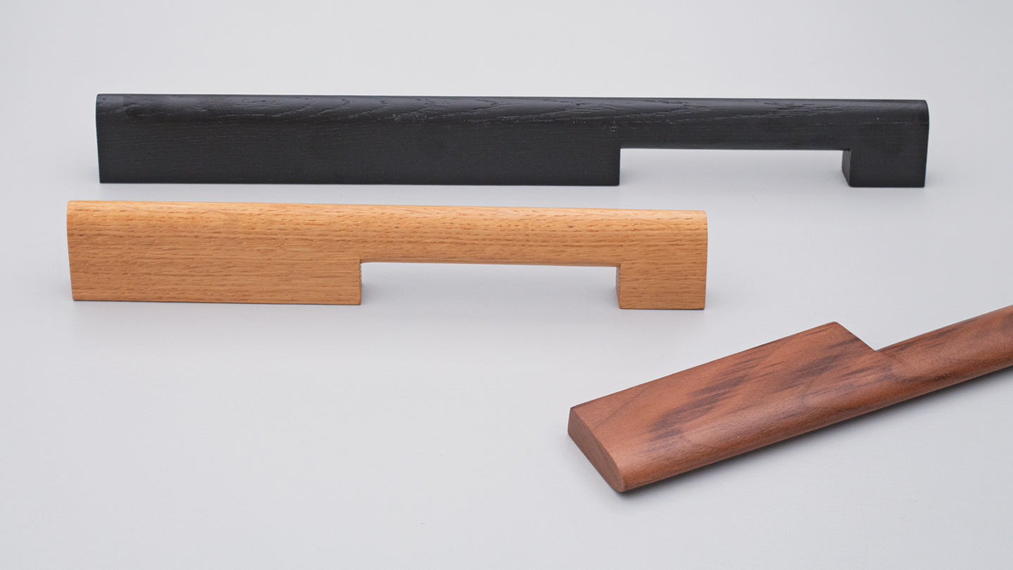 L7806 timber D handle offset grip one foot wider for Kitchen handle, cabinet handle, bathroom handle, kitchen hardware. colours Matt Black (MBK),Oak (OAK),Walnut (WN) mm, size overall 220,320 mm hole centre distance 192,288 mm